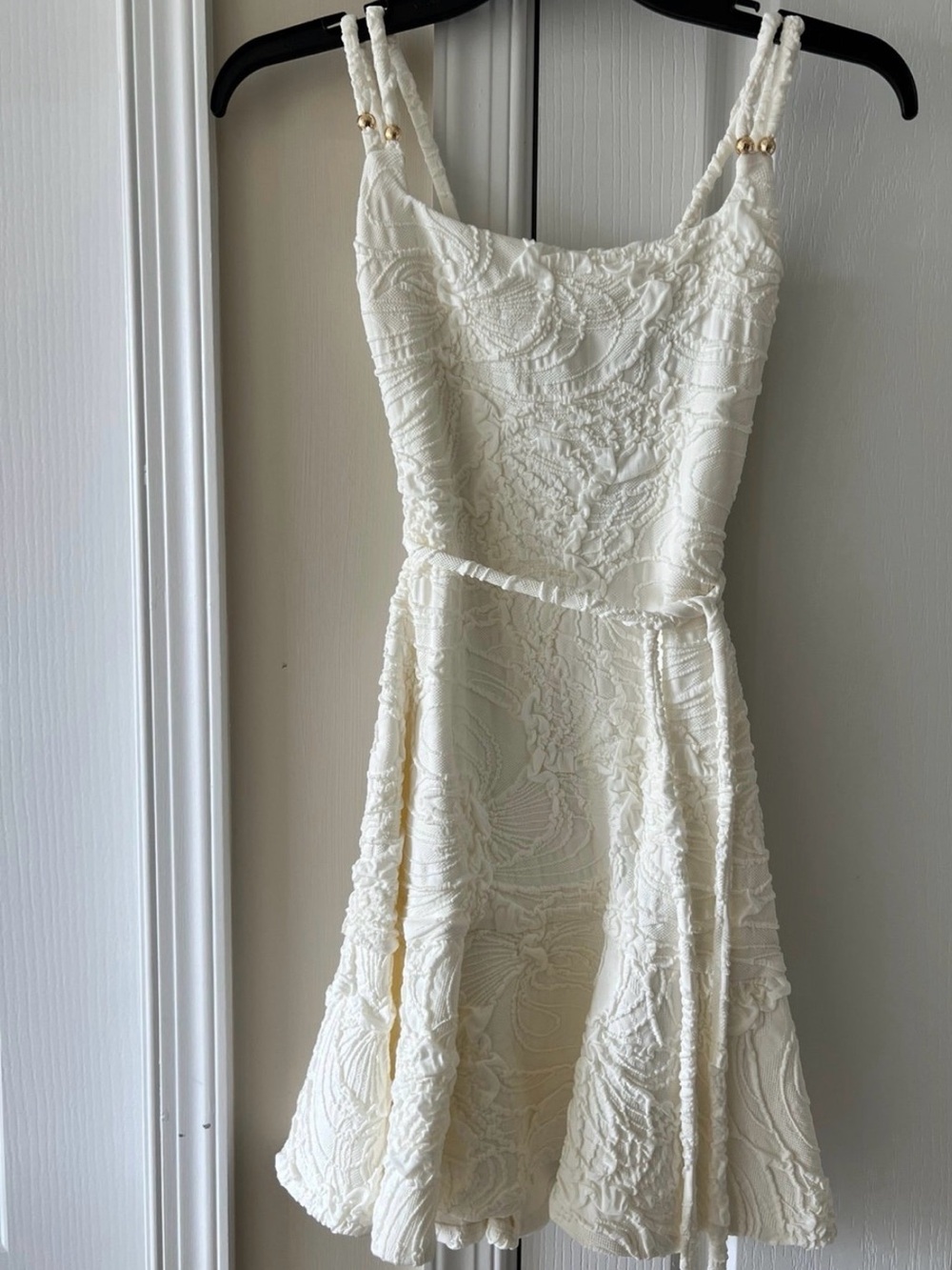PatBO Ivory Textured Braided-Strap Mini Dress